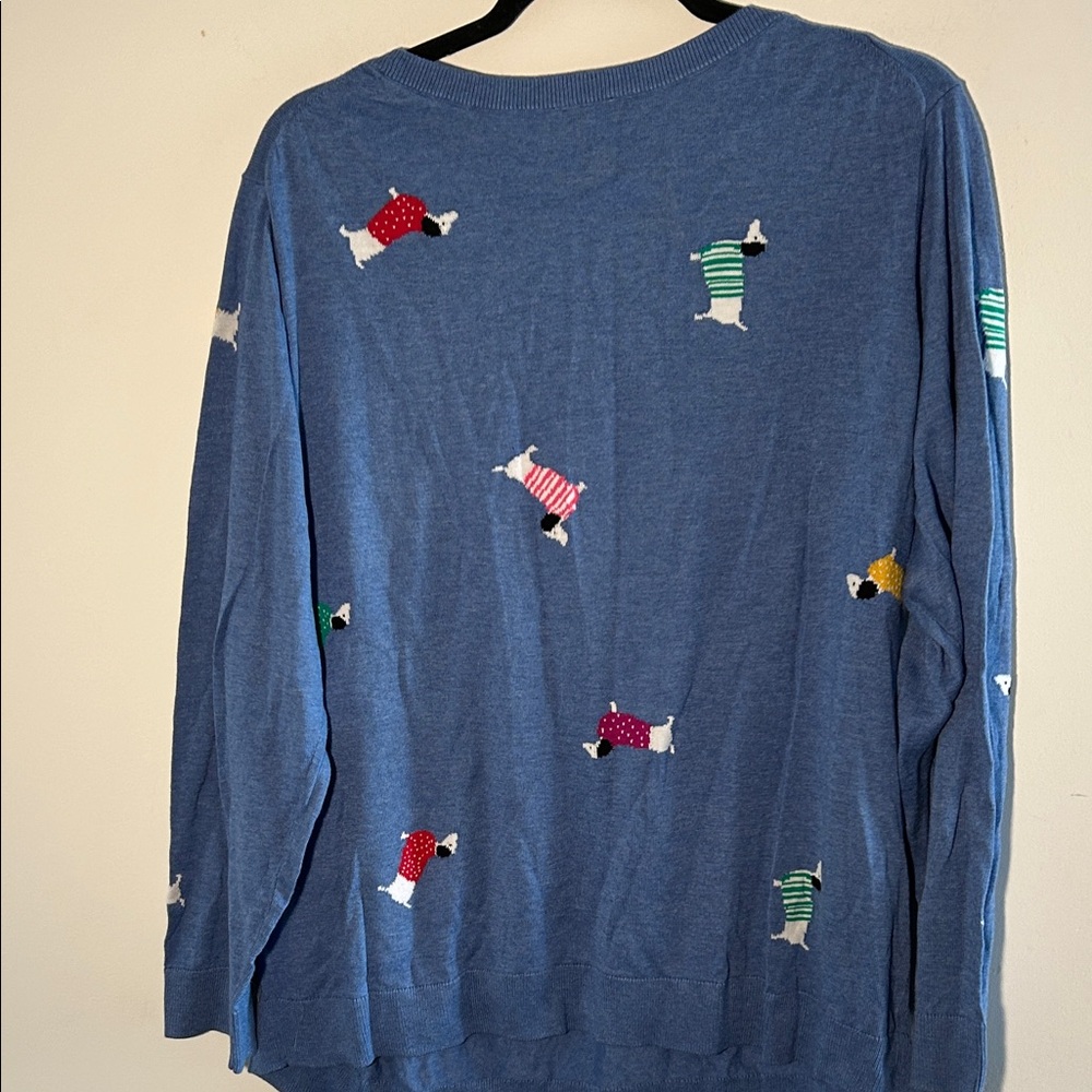 Talbots, Woman’s Size 2X Blue Sweatshirt with Colorful Dog Motifs - Picture 6 of 7